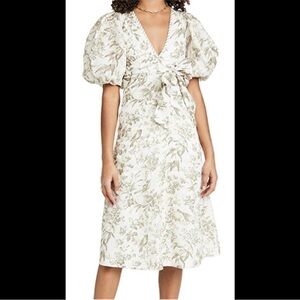 Zimmerman linen day midi dress - olive toile print